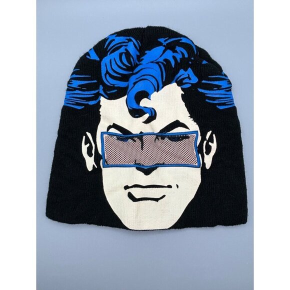 Superman Flip Down Beanie See Through Mesh Face Cover Mask Clark Kent Winter Fun - Picture 1 of 9